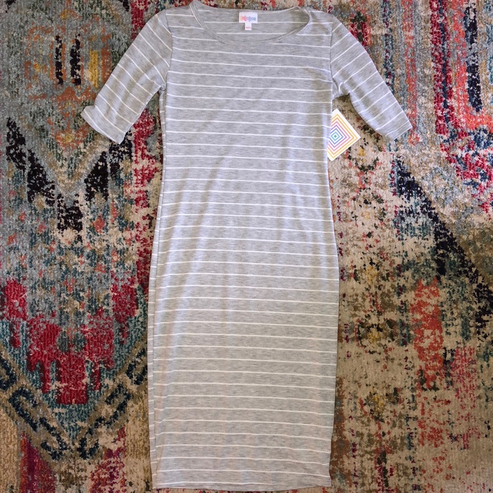 XXS Grey Julia Dress with white stripes